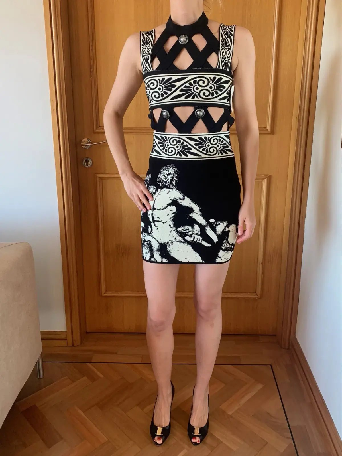 Fausto Puglisi Diamond Cutout Knit Mini Dress Print Size 36 / AU 6 photo 2