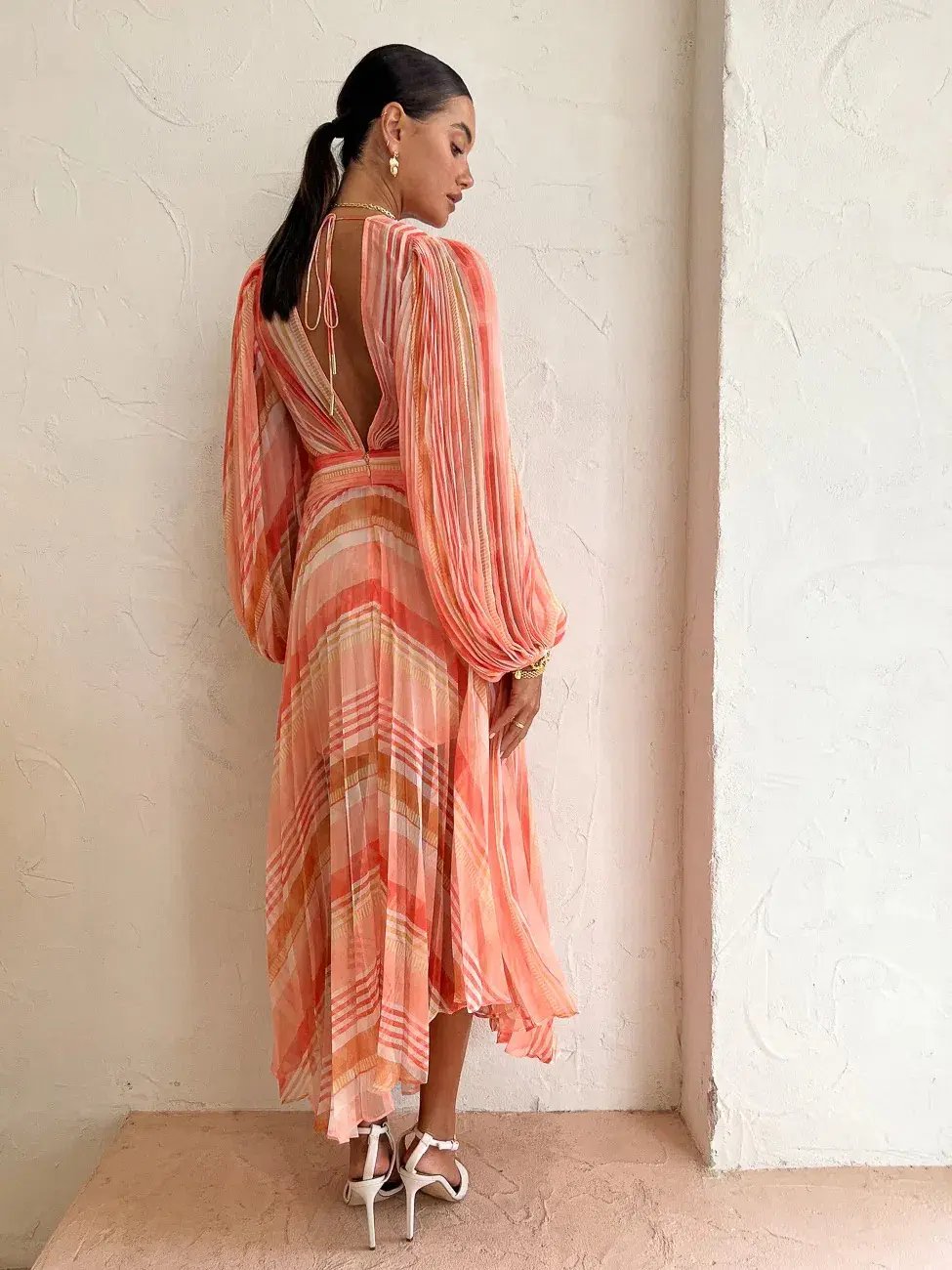 Acler Astone Dress Geo Stripe Orange Size AU 14 photo 2