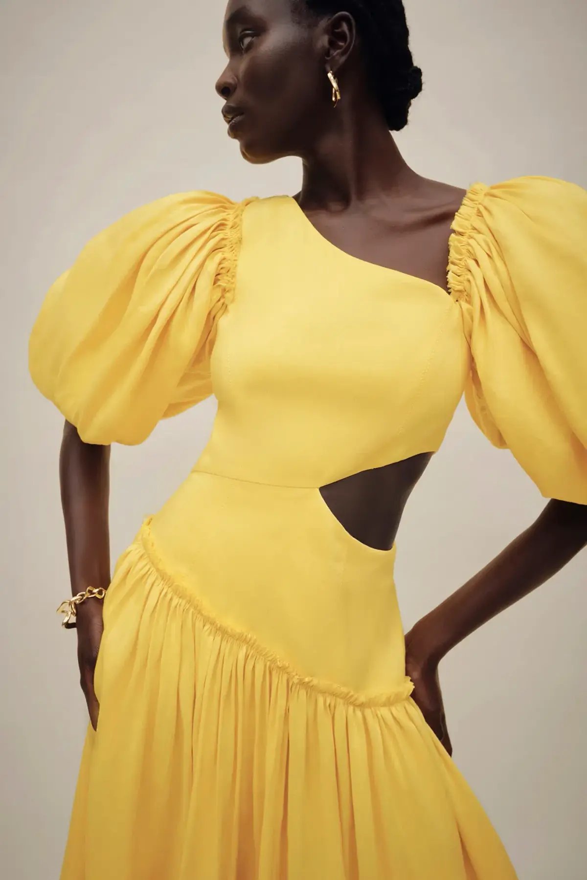 Aje Chateau Cut Out Midi Dress Sun Shower Yellow Size 10 photo 4