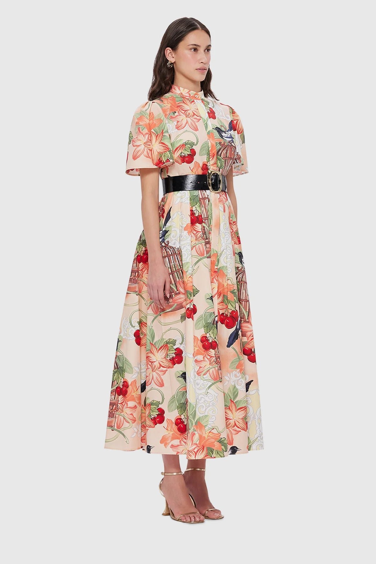 LEO LIN BIANCA SHORT SLEEVE MIDI DRESS - AZALEA PRINT IN FORTUNE photo 4