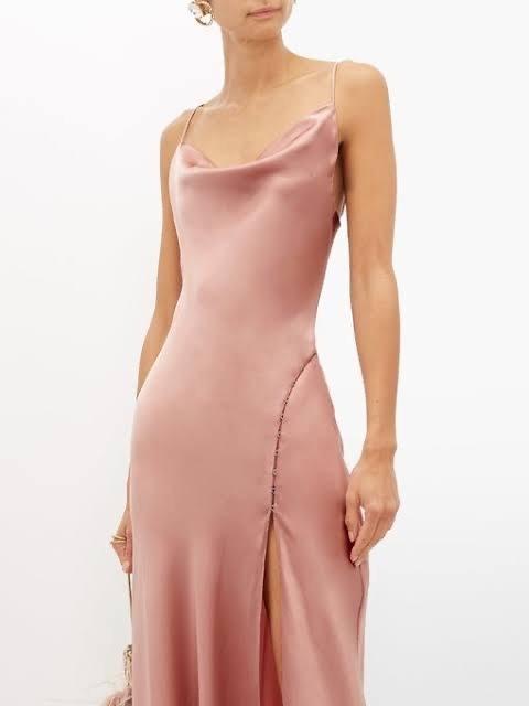 Jonathan Simkhai Long Flared Cowl Neck Charmeuse Slip Dress Pink Size 6 photo 2
