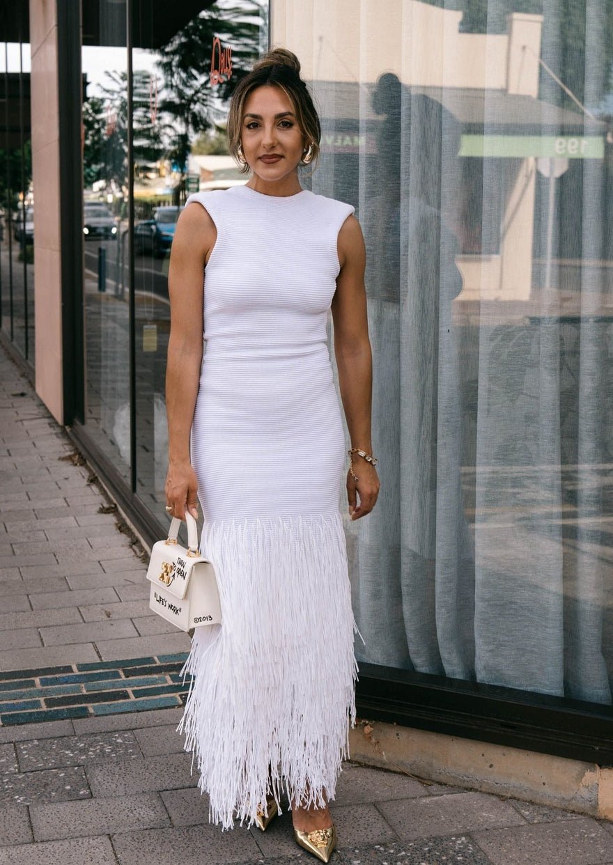 Aje Rushes Raffia Knit Midi Dress, White photo 4