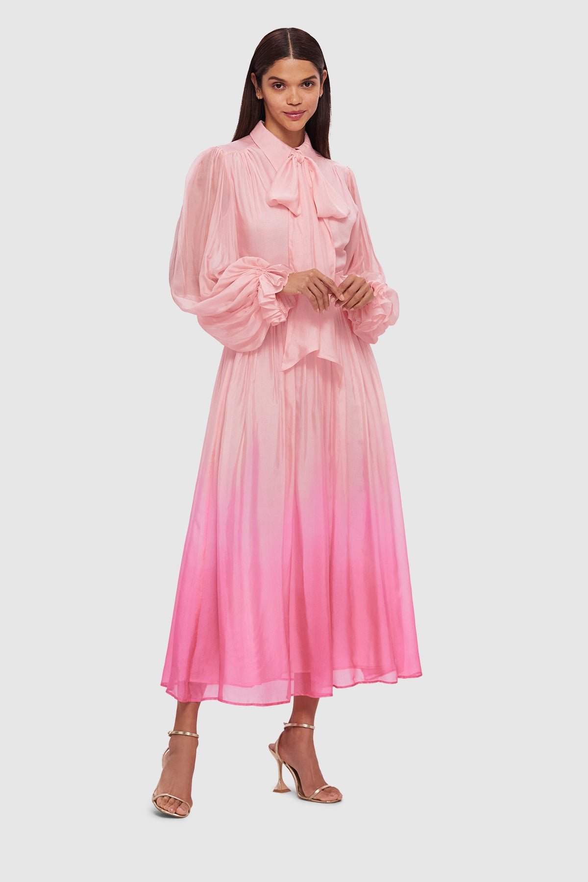 LEO LIN CASSIE TIE NECK MIDI DRESS - OMBRE PINK photo 4