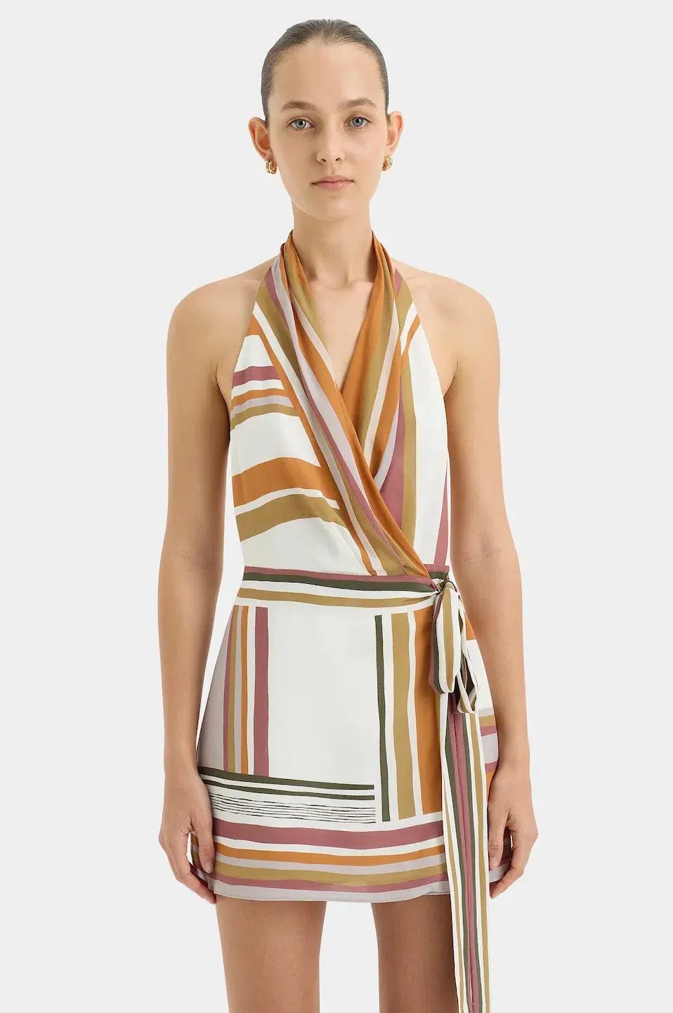 Sir the Label Caprera Wrap Halter Mini Dress Milazzo Stripe Print Size 1 / AU 6-8 photo 2