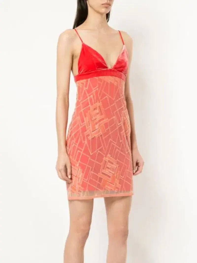 Manning Cartell Floral Fusion Velvet Slip Mini Dress Flamingo Red Size 10 photo 2