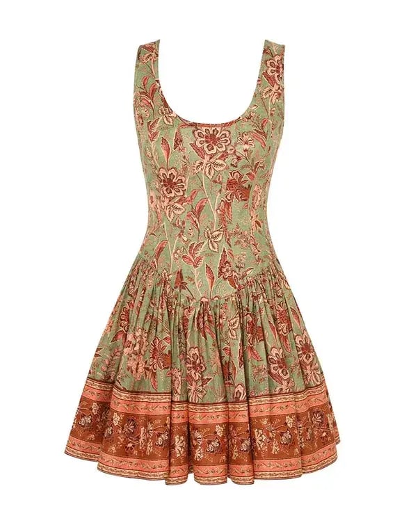 Zimmermann The Junie Panelled Mini Dress in Sage/Brown Floral Size 1/AU 10 photo 4