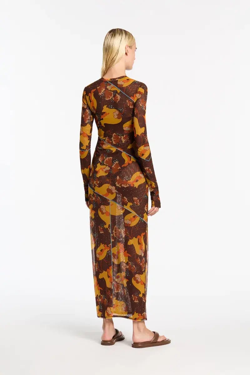 Sir the Label Jacques Mesh Panelled Midi Dress Brown Floral Size 1/ AU 8 photo 3