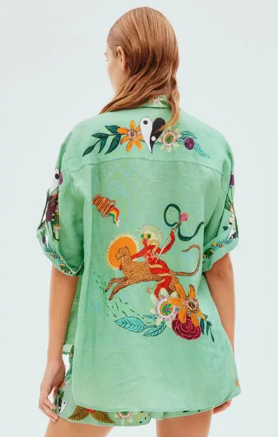 Alemais Meagan Oversized Linen Shirt & Shorts Set Green Size 8 photo 3