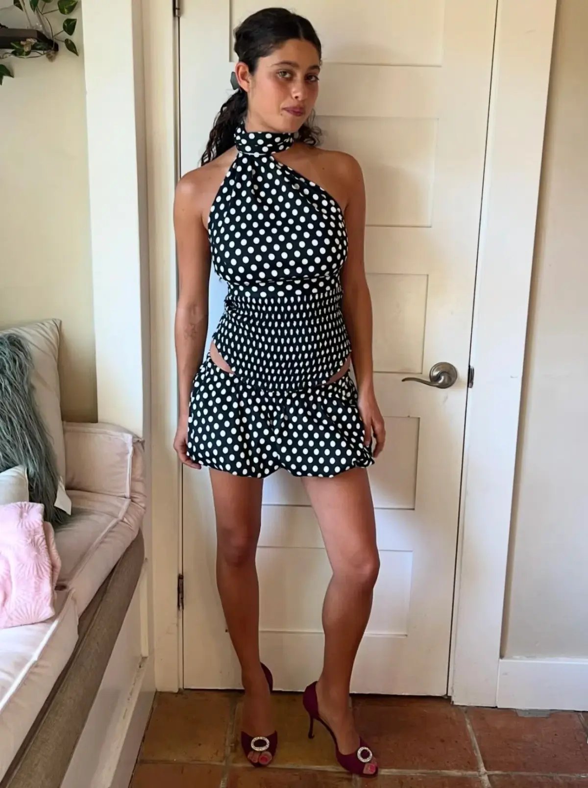 Blondita Gwen Top and Bubble Mini Skirt Set Polka Dot Size 10 photo 5