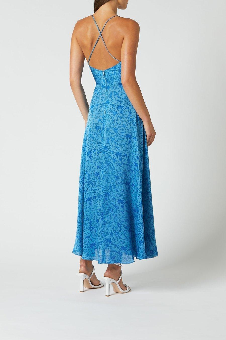 Scanlan Theodore Silk Tropical Strappy Dress Blue Size 8 photo 2