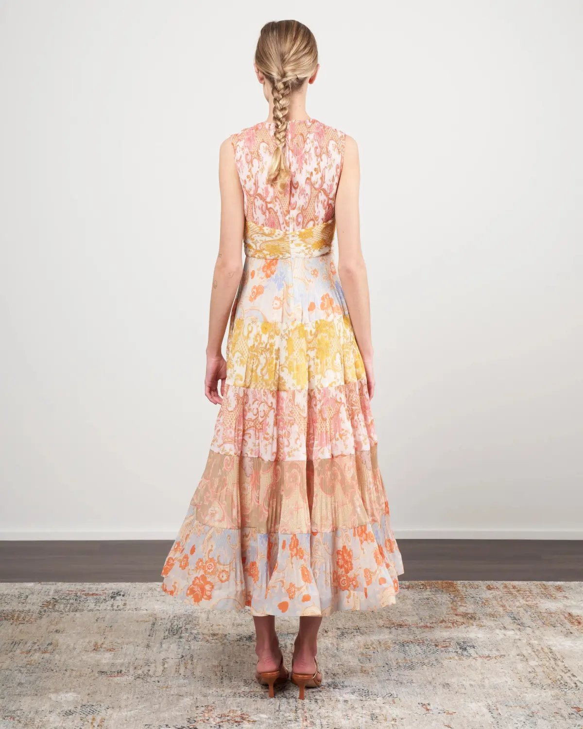 Zimmermann Postcard Pleated Midi Dress Spliced Print Size 0/ AU 8 photo 5