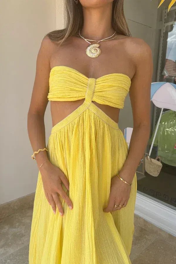 D'Artemide Chloe Strapless Cotton Dress Yellow One Size photo 3