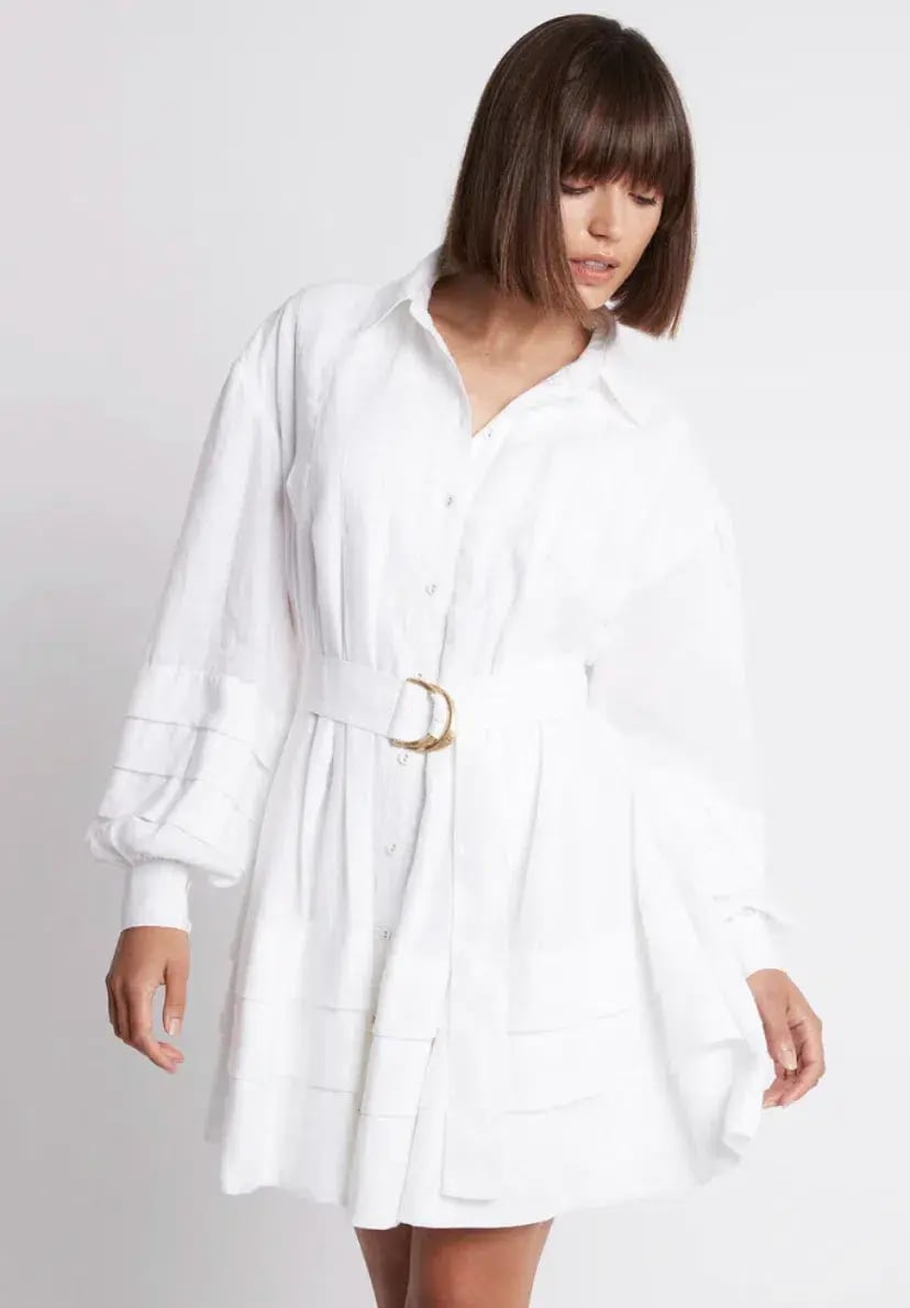 Aje Recurrence Belted Smock Dress White Size 10 / M photo 2