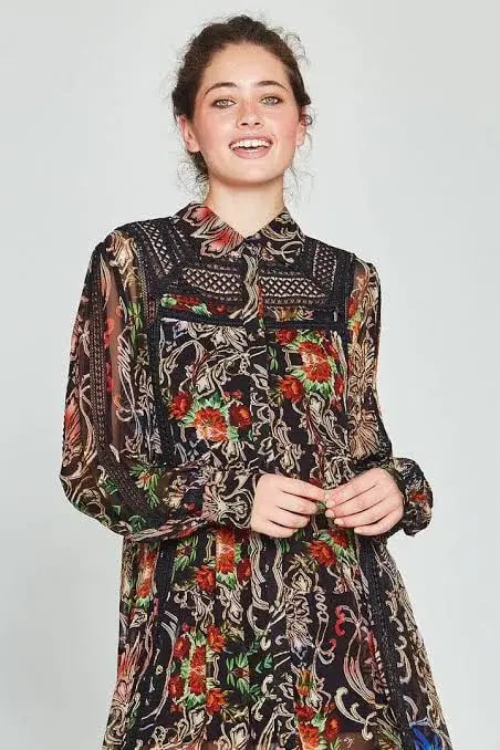COOP State of Lace Midi Dress Black Moonflower Print Size S / AU 8 photo 4