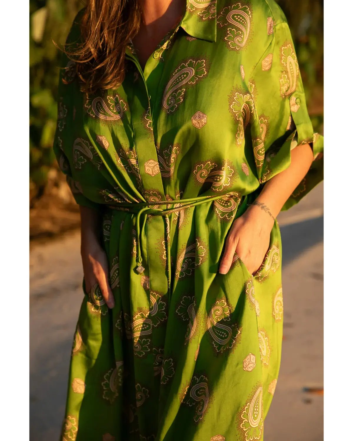 Alemais Dice Silk Shirtdress Green Size AU 16 photo 3