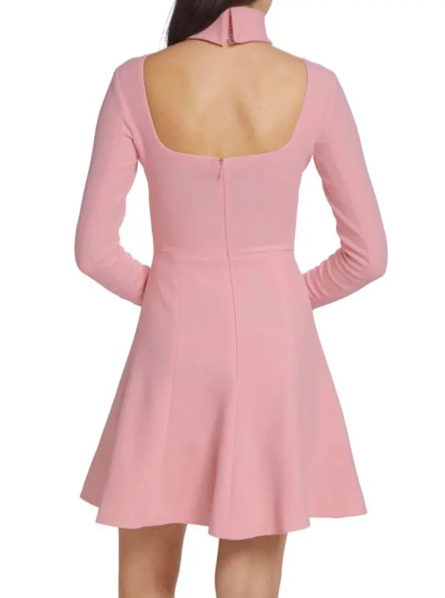 Emilia Wickstead Peony Pink Stella Dress, Size AU 16, Cutout Back Long Sleeve Turtleneck photo 4