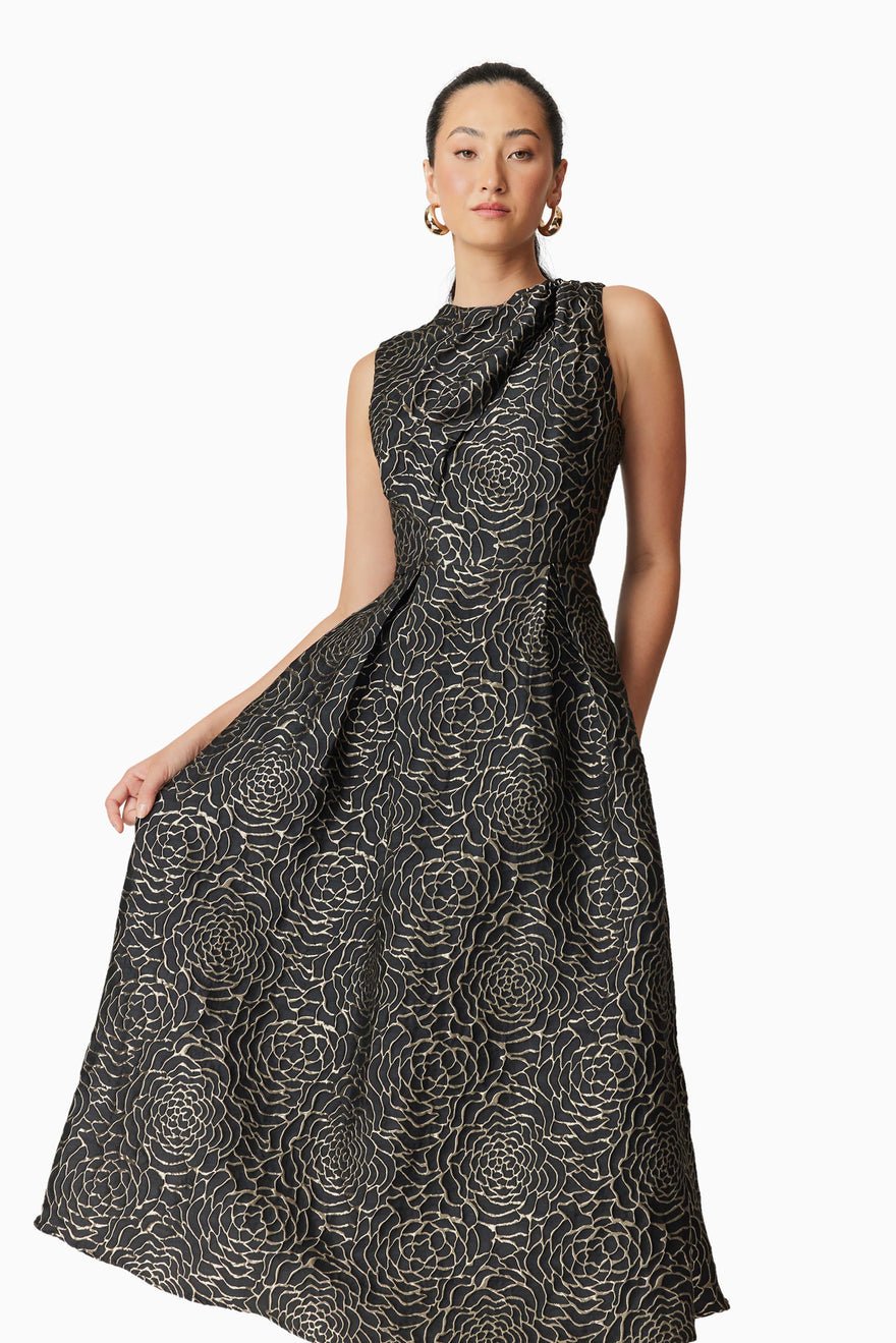 Elliatt Deanna Midi Dress - Black/Gold photo 3