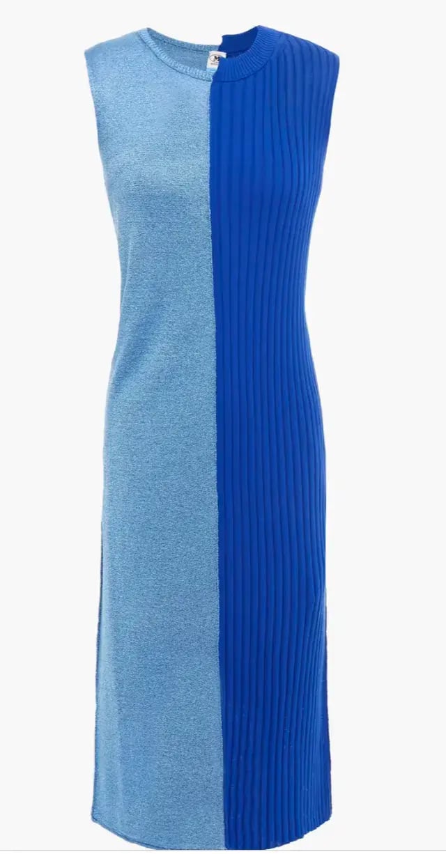 M Missoni Two-tone Metallic Ribbed And Crochet-knit Dress Blue Size 12 photo 2