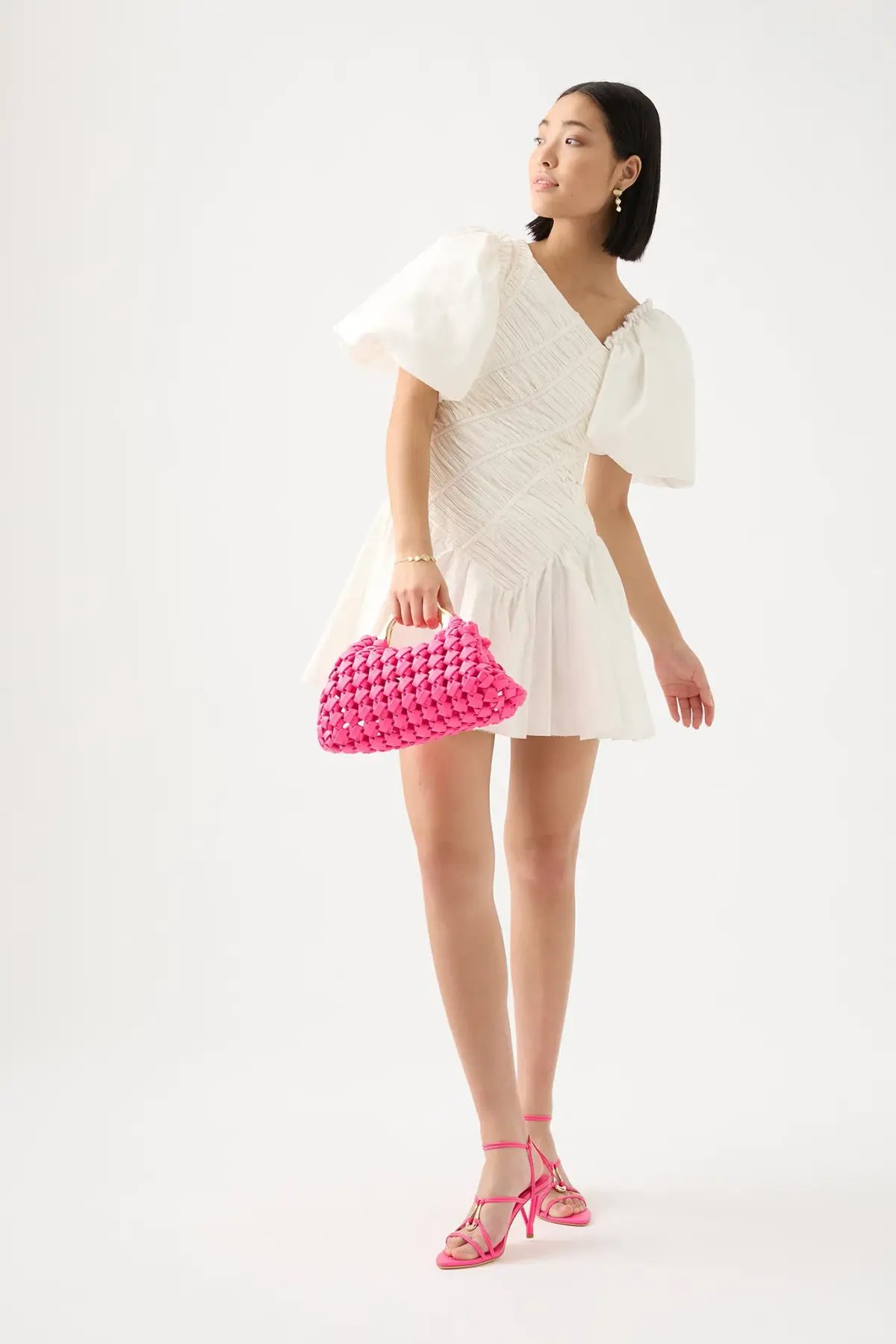 Aje Dawn Drawstring Mini Dress Ivory White Size 6 photo 2