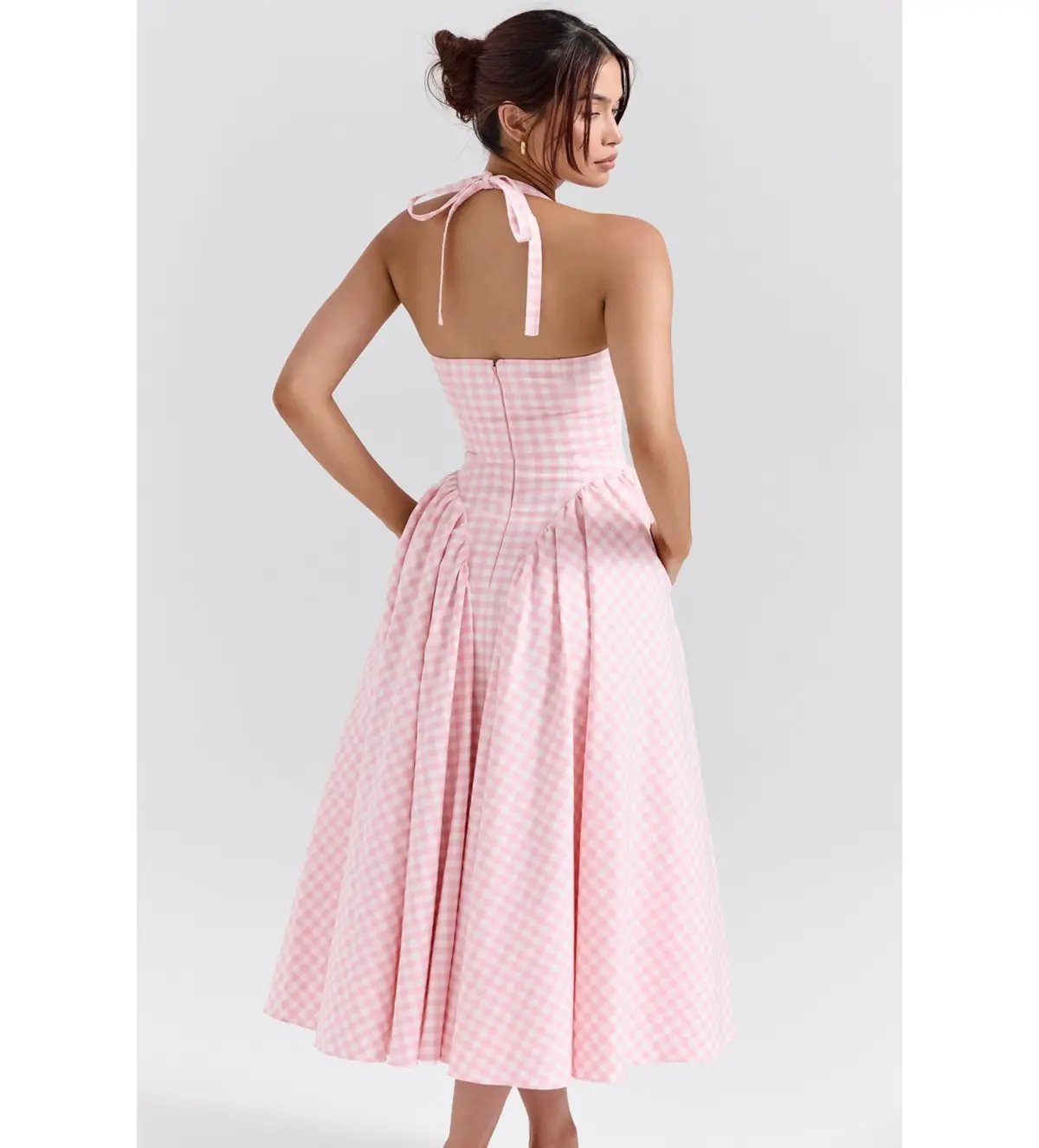House of CB Marilyn  Gingham Halter Midi Dress Strawberry Shortcake Size XL/Au 14 photo 2