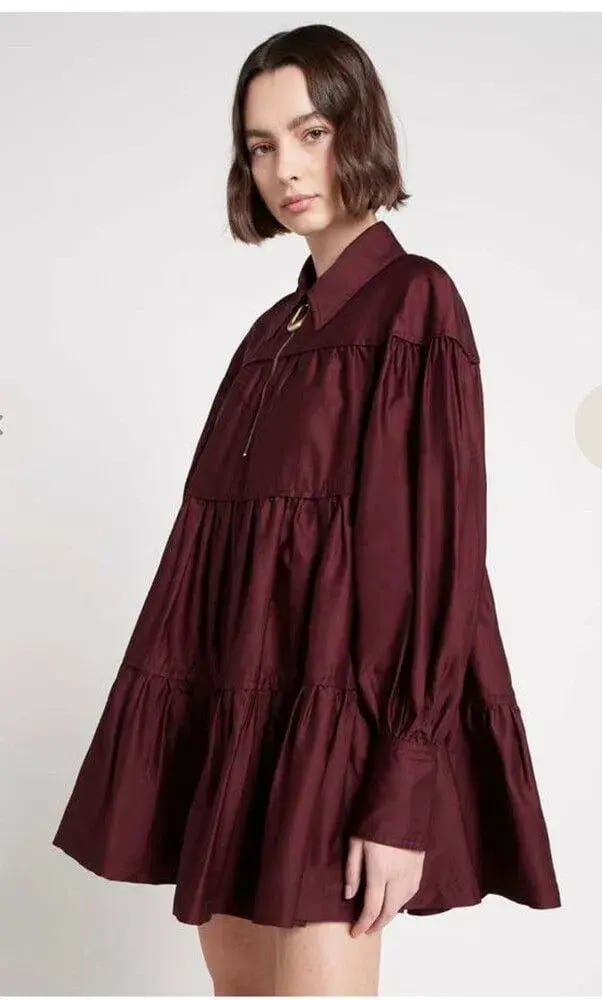 Aje Francis Zip Smock Mini Dress Chestnut Red Size 8 photo 2