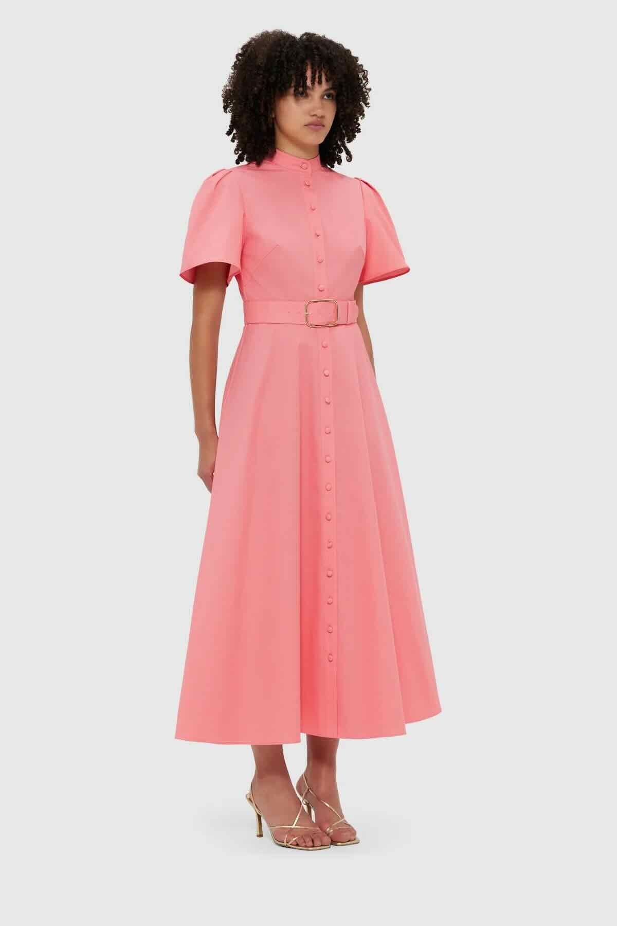 LEO LIN BIANCA SHORT SLEEVE MIDI DRESS - STRAWBERRY PINK photo 2