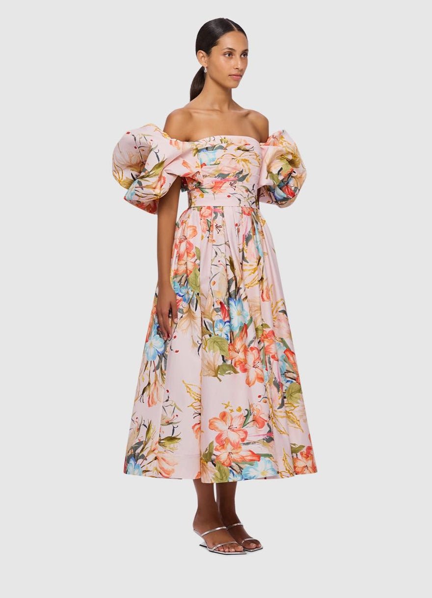 Leo Lin Matilda Puff Sleeve Midi Dress - Opulent Print in Blush photo 4