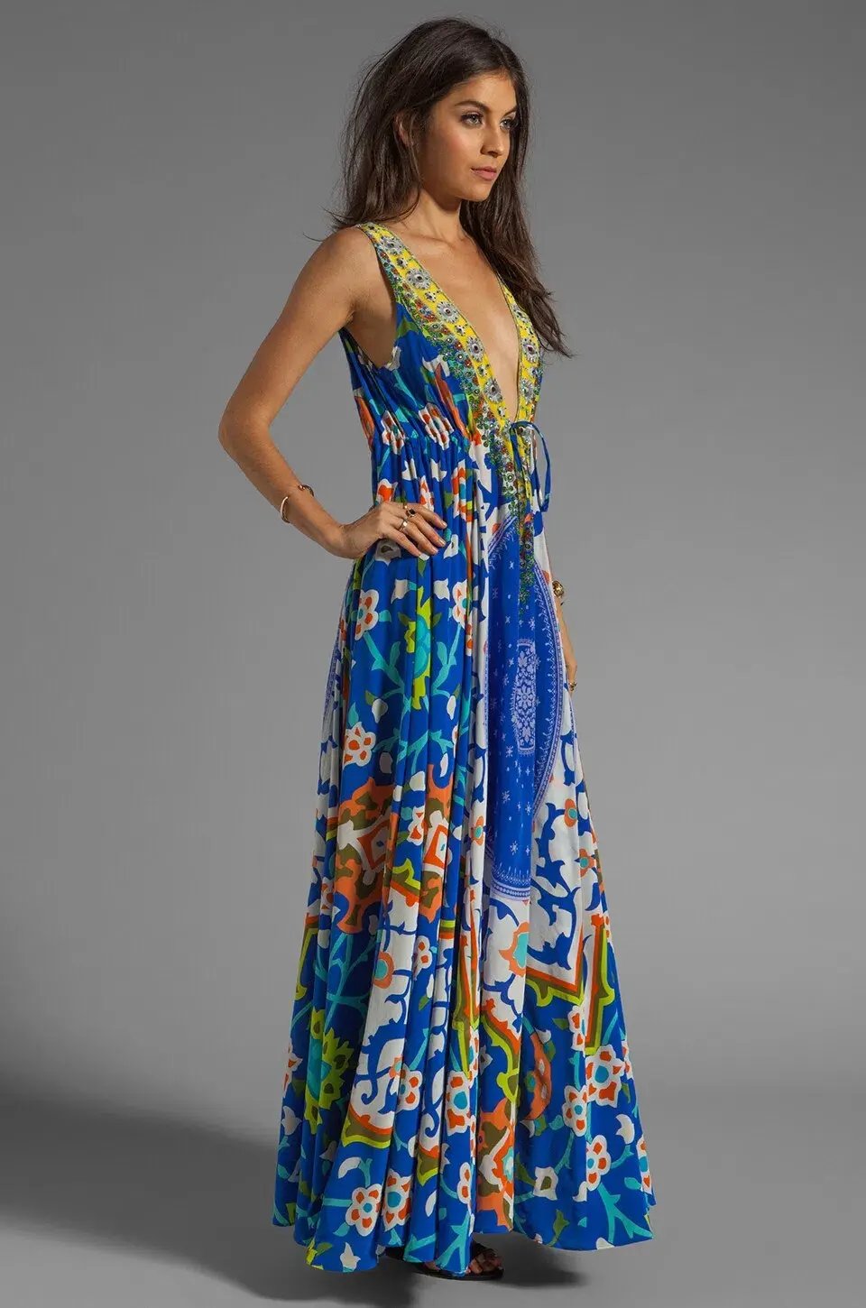Camilla Road to Nowhere V Neck Drawstring Maxi in Formentera Size 16/XL photo 3