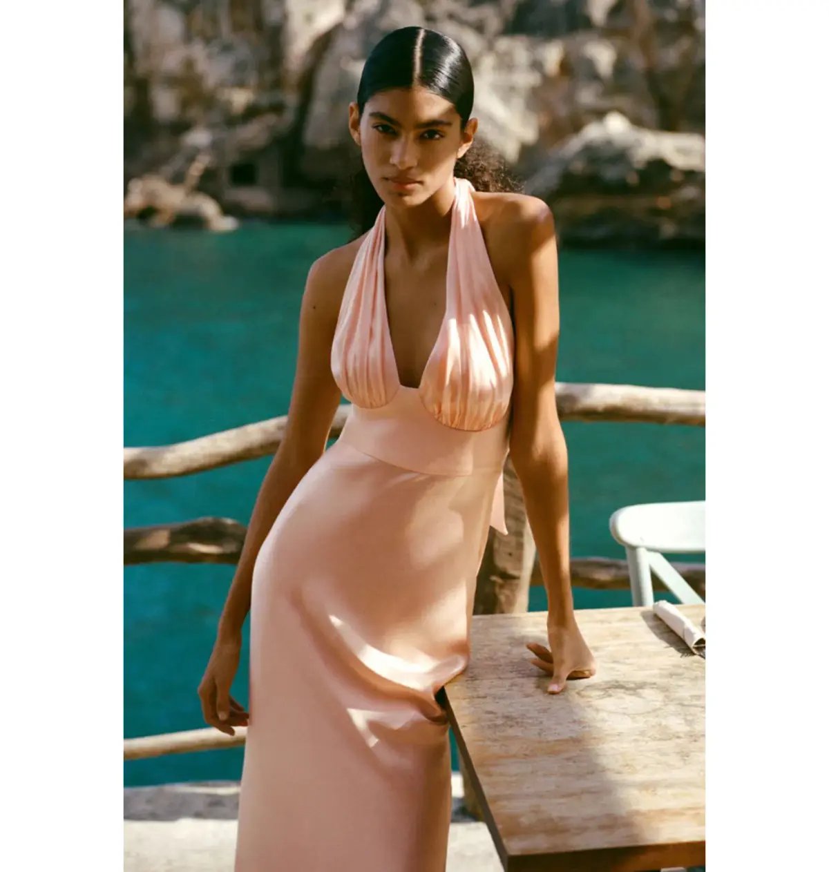 Shona Joy Plunged Halter Midi Dress Peach Size AU 10 photo 5