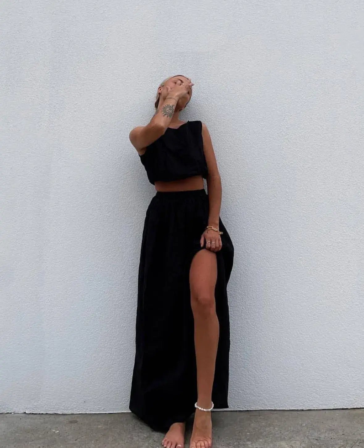 Dissh Dylan Linen Crop and Maxi Skirt Set Black Size 6 photo 6