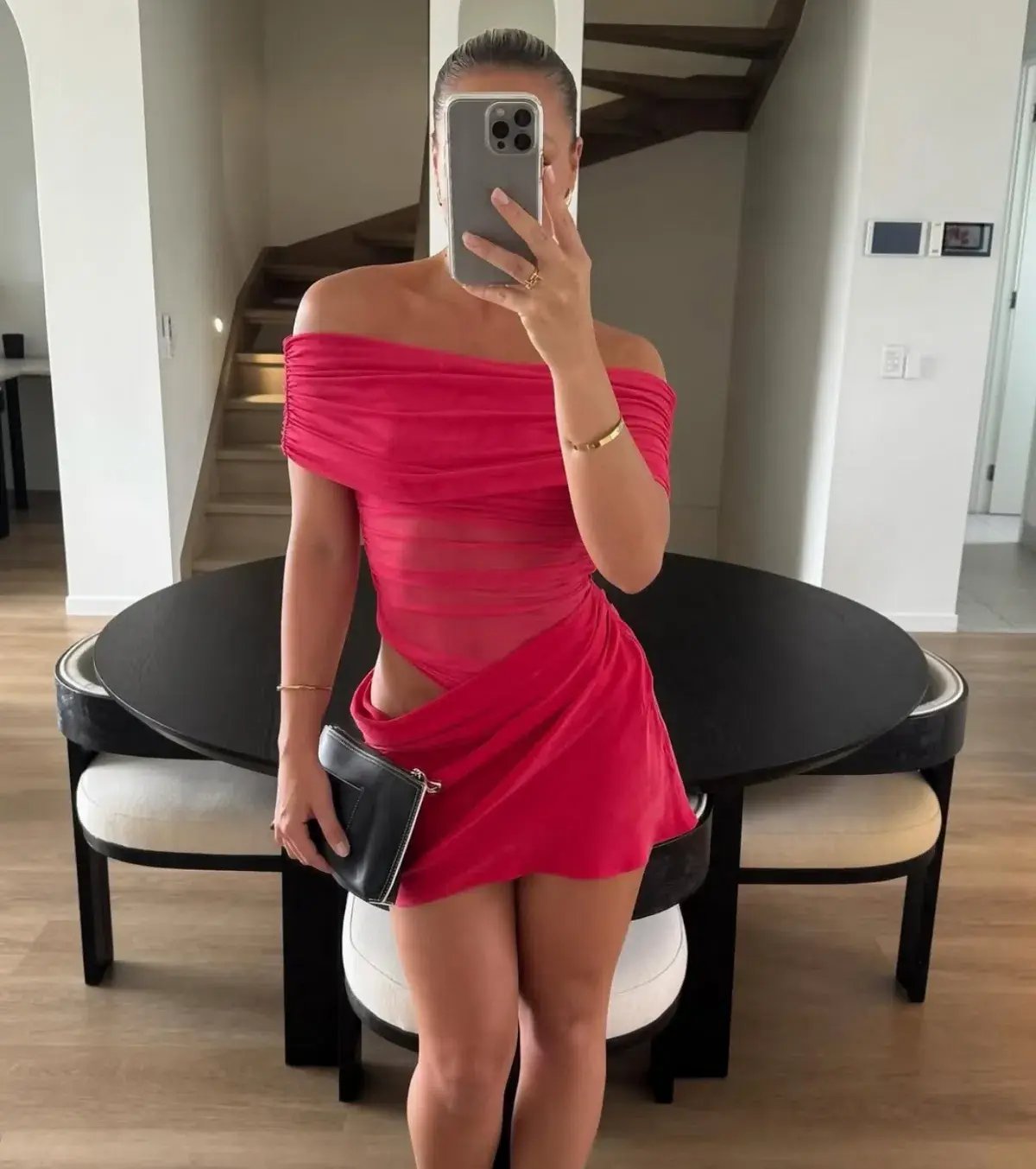 Benni Nico Off Shoulder Mini Dress in Watermelon Size 8 photo 6