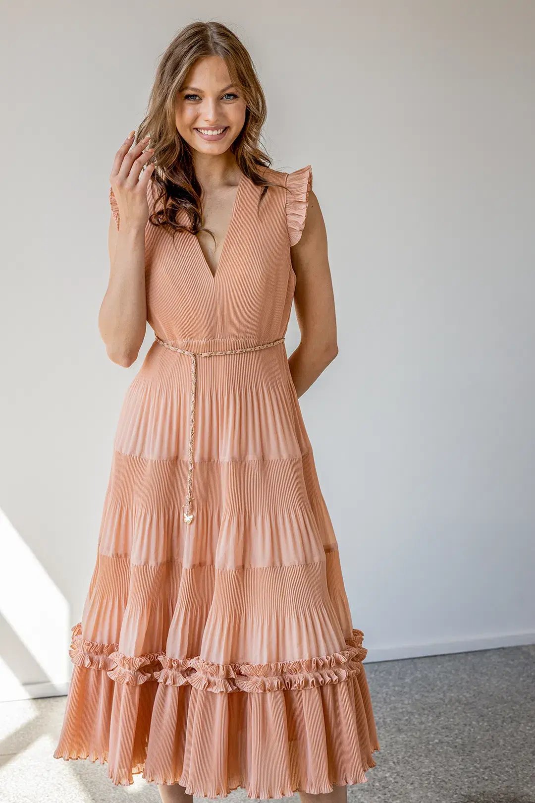 Zimmermann Pleated Midi Dress Lipstick Size 3/ Au 14 photo 2
