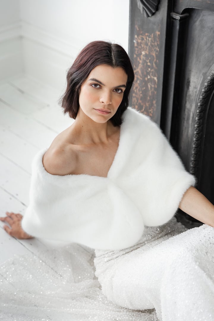 UNREAL FUR Yasmine Wrap Fur Stole (White) photo 10