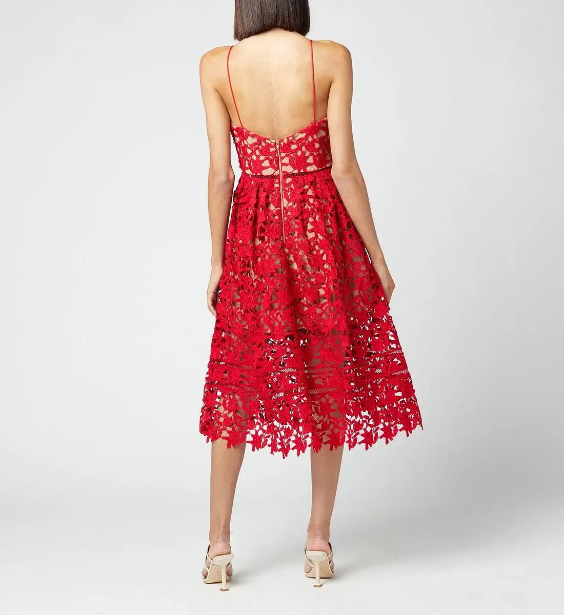 Self Portrait Azaelea Midi Dress Red Size 6 photo 4