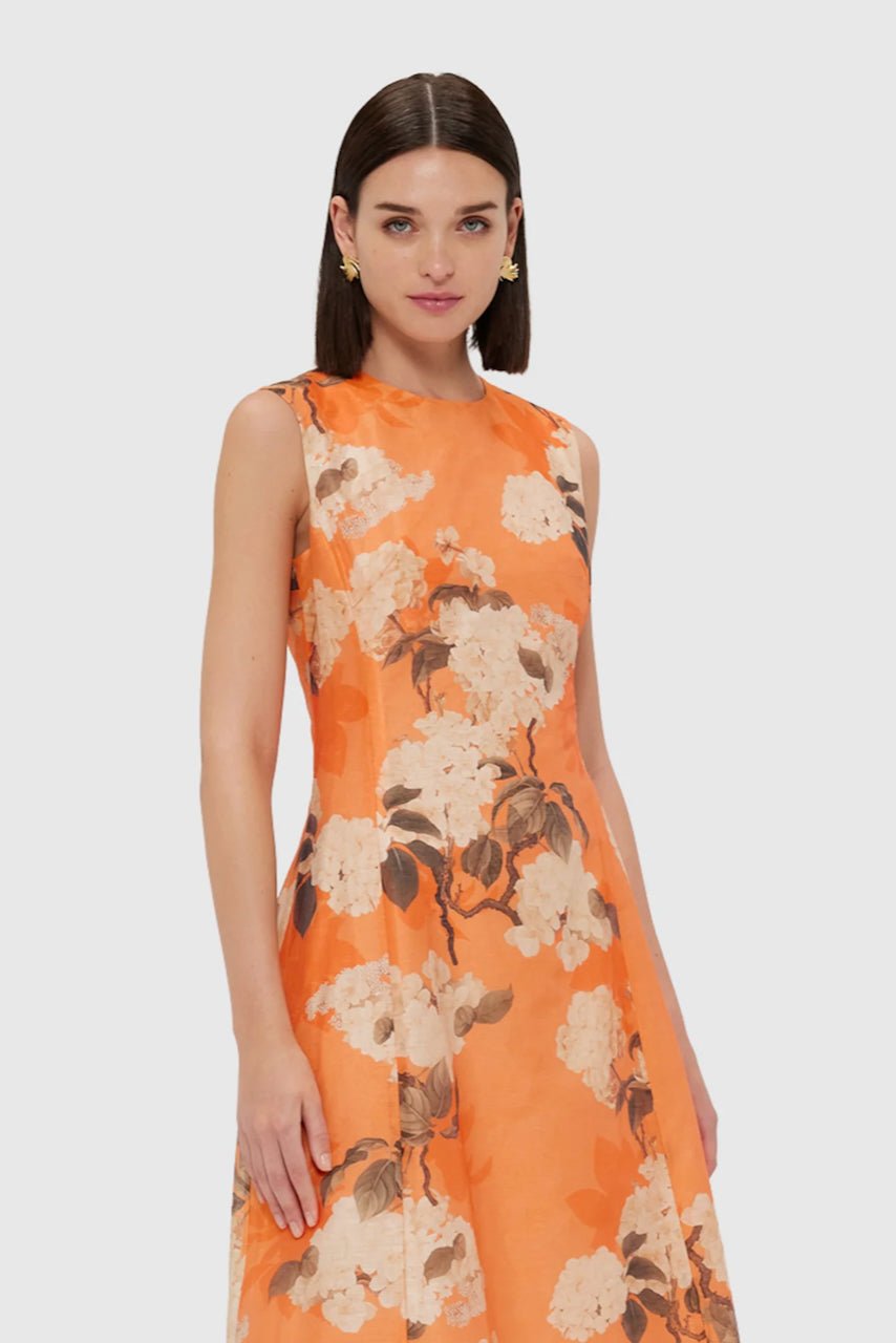 LEO LIN CLEO SLEEVELESS MIDI DRESS - HYDRANGEA PRINT IN TANGERINE photo 2