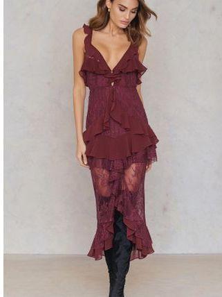For Love & Lemons Daphne Lace Midi Dress Red Size 12 photo 2