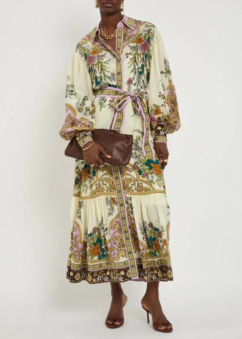 Alemais Antoinette Floral-print Chiffon Maxi Shirt Dress Cream Size 12 photo 9