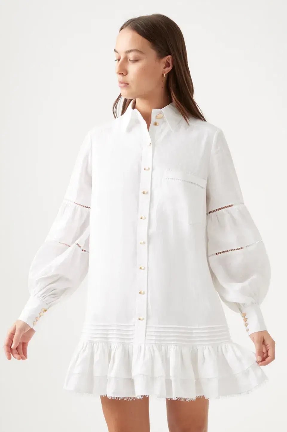 Aje Lotus Shirt Mini Dress Ivory Size 10 / M photo 2