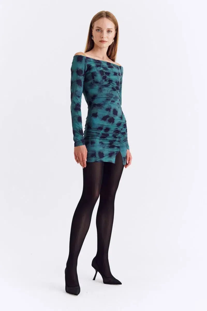 Suboo Shibori Long Sleeve Off Shoulder Dress Mini Green Size 8 photo 2