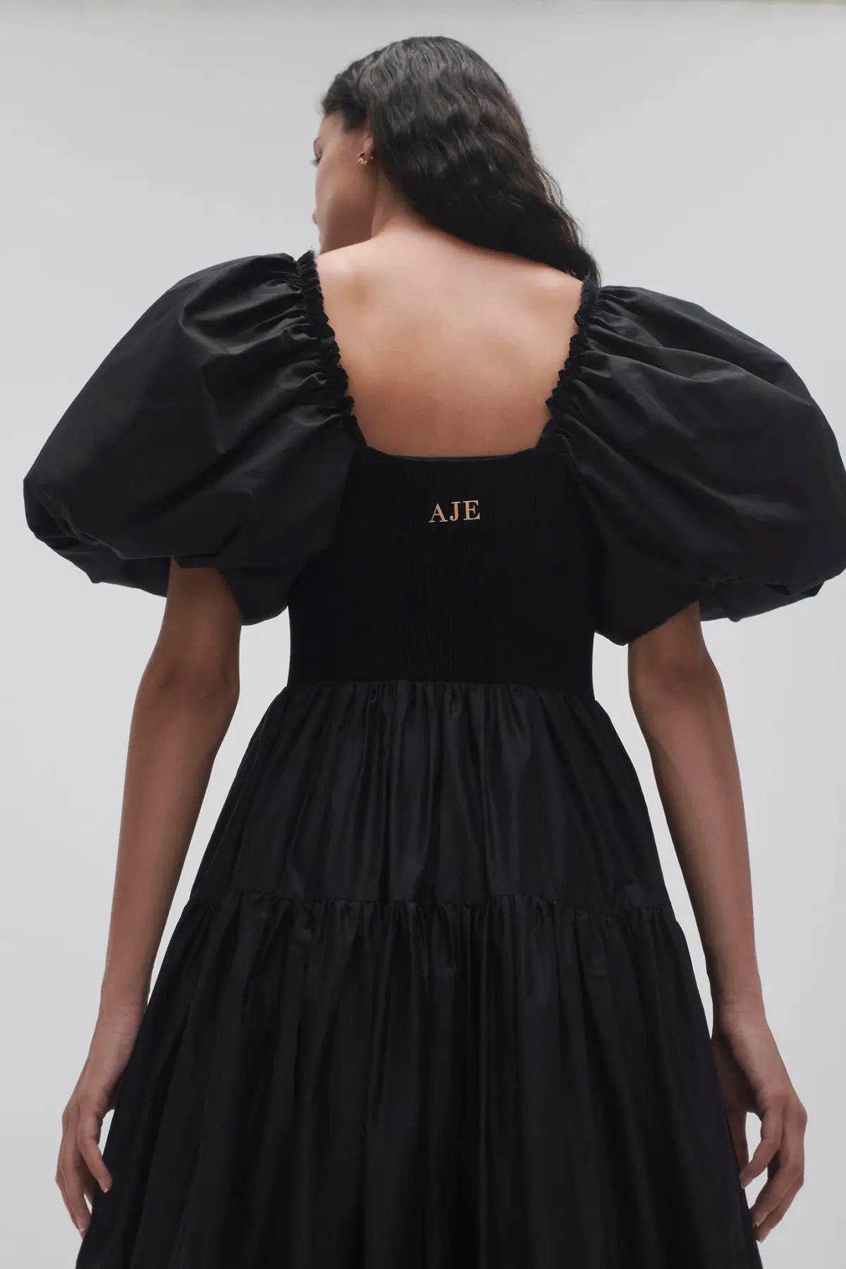 Aje Casa Puff Sleeve Midi Dress Black Size 16 photo 4