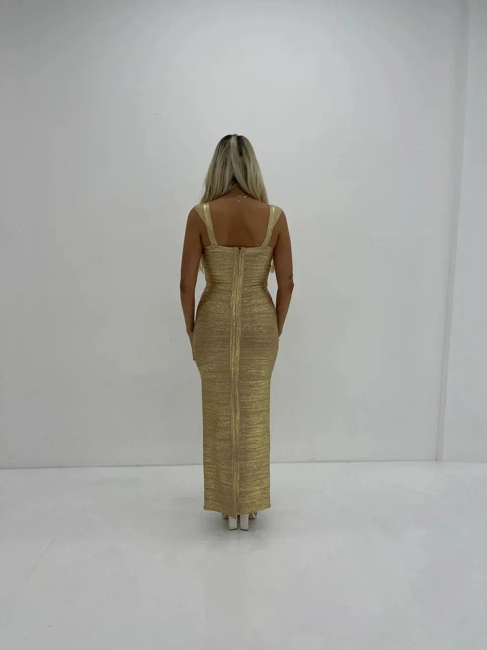 Herve Leger Sweetheart Gown Gold Size  AU 8 photo 3