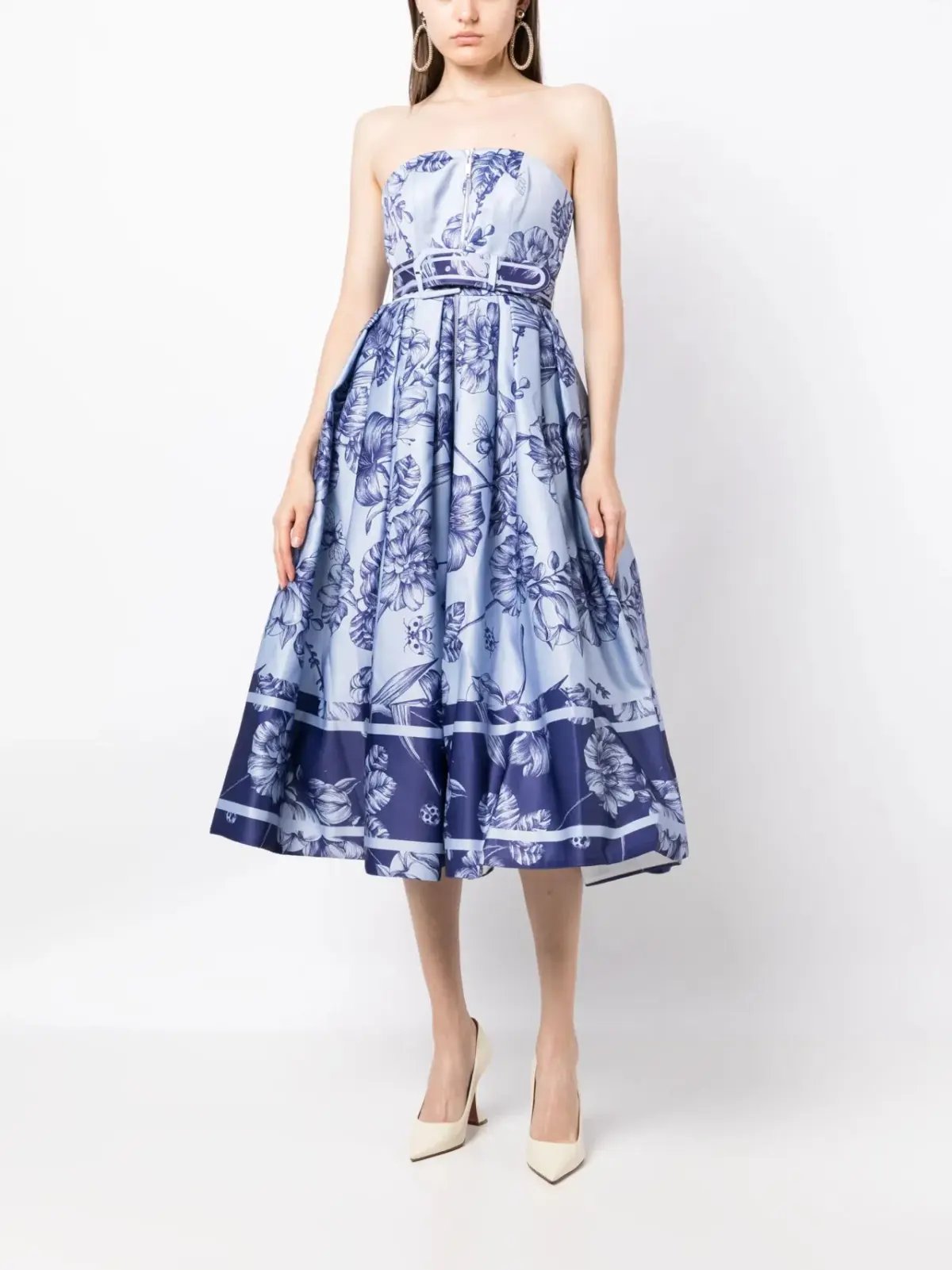 Leo Lin Norine Bustier Midi Dress Harmony Print in Hyacinth Size AU 6 photo 4