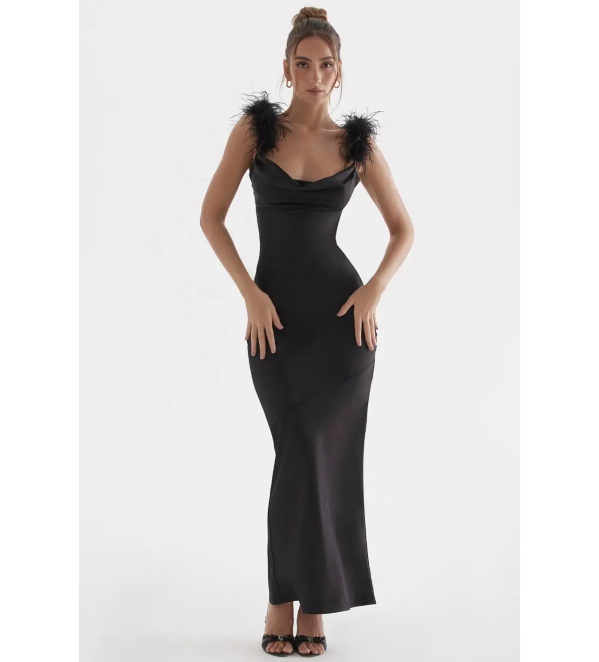 House Of CB Tabitha Black Satin Maxi Dress Black Size 6/XS photo 3