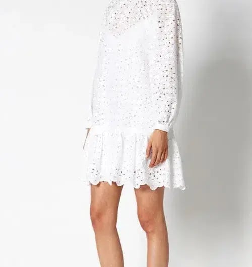 Scanlan Theodore Embroidered Cotton Mini Dress White Size 8 photo 2