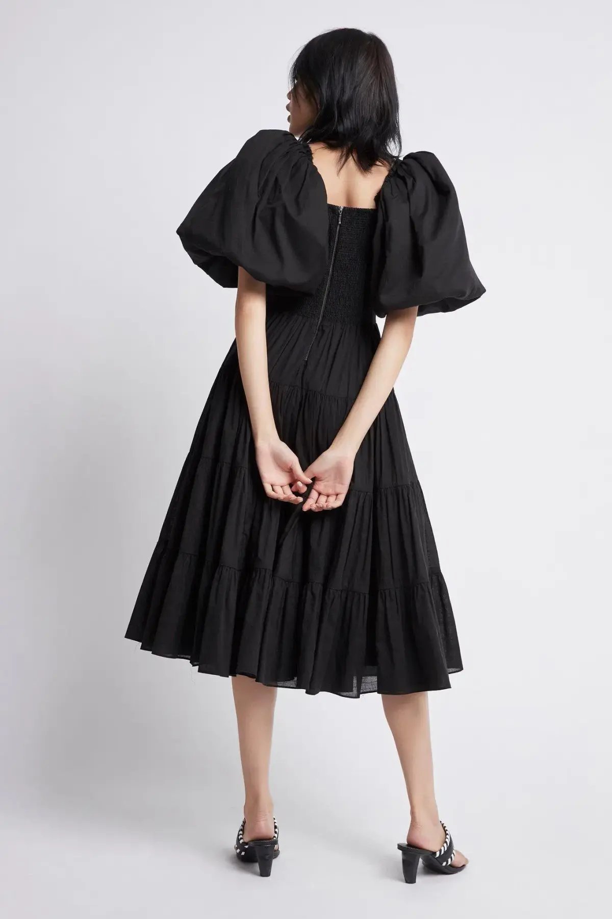 Aje Cherished Casa Puff Sleeve Midi Dress Black Tiered Size AU 8 photo 3