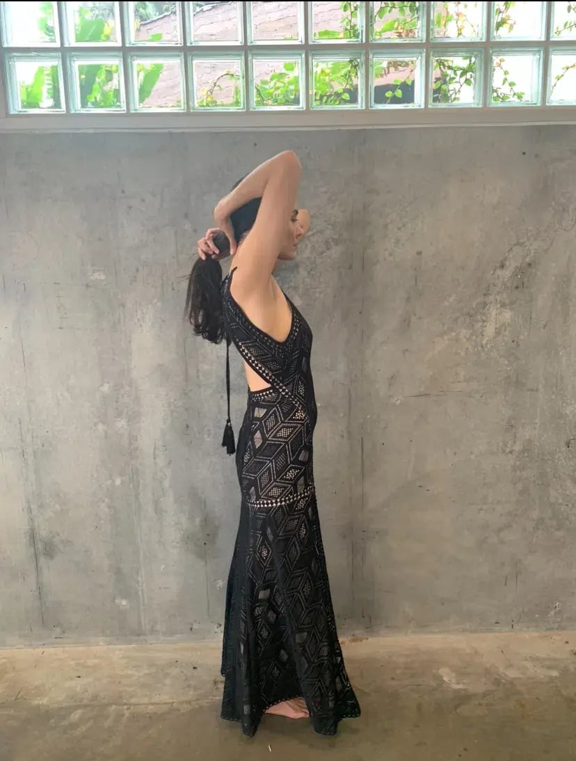 Guess Sunset Geo Lace Maxi Dress Black Size 10 photo 5