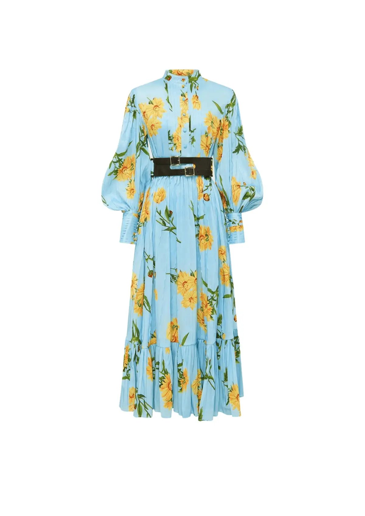 Leo Lin Marguerite Bleu Silk Linen Dress Marguerite Bleu Floral Print Size 8 photo 4