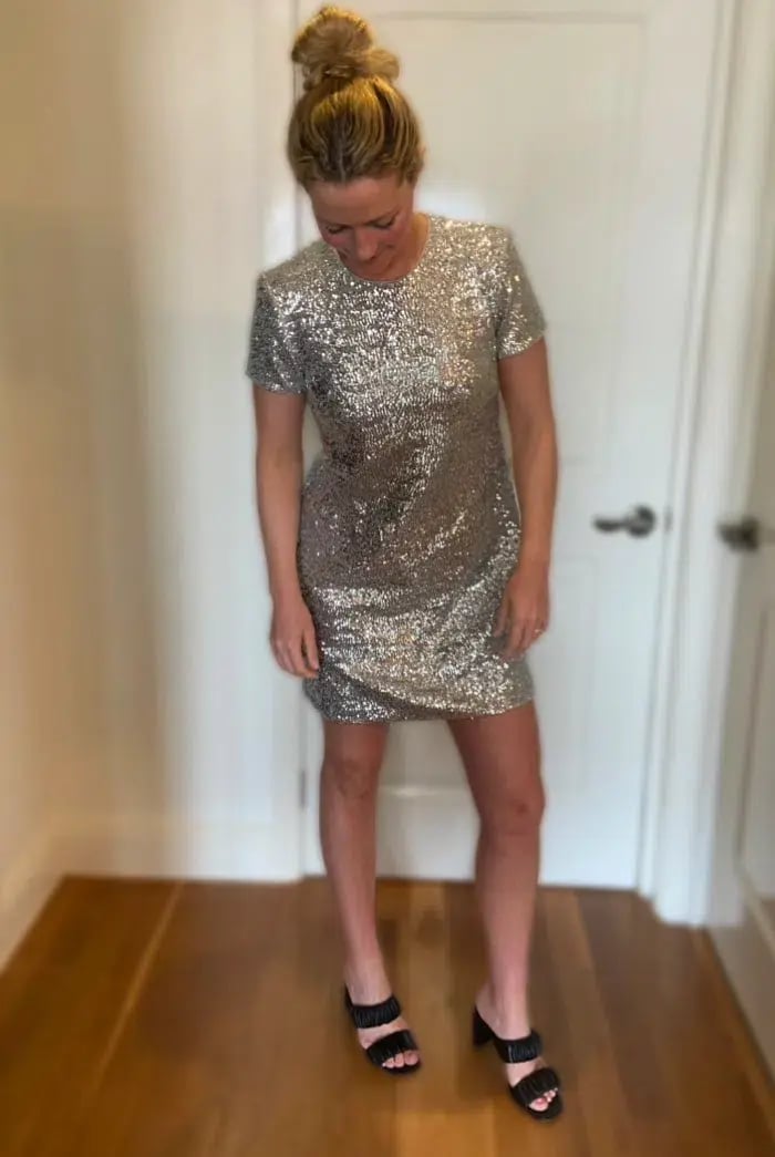 Cue Sequin Shift Mini Dress Silver Size 10 photo 3