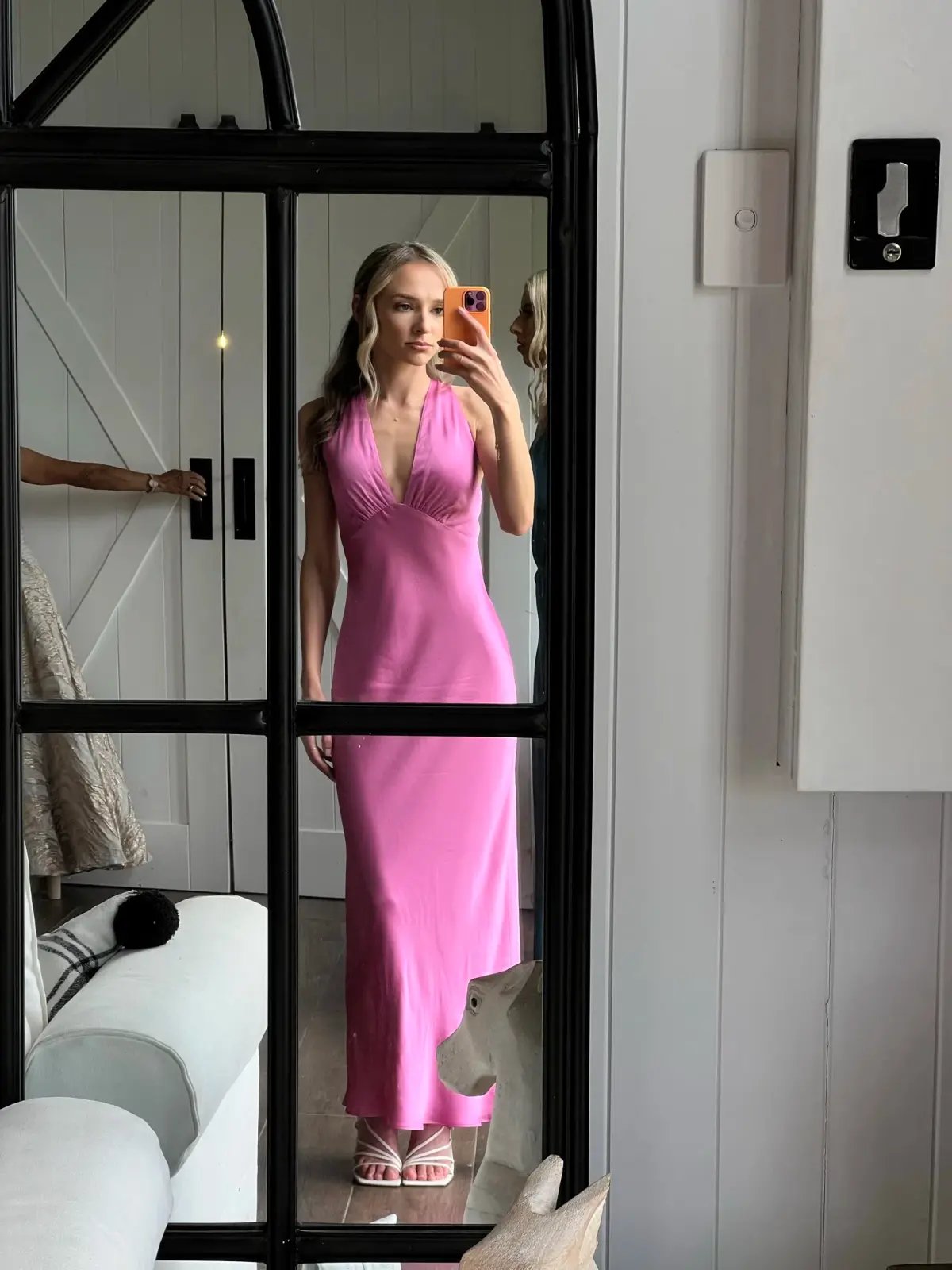 Shona Joy Arienzo Plunged Cross Back Midi Dress Ibis Rose Pink Size 4 photo 4