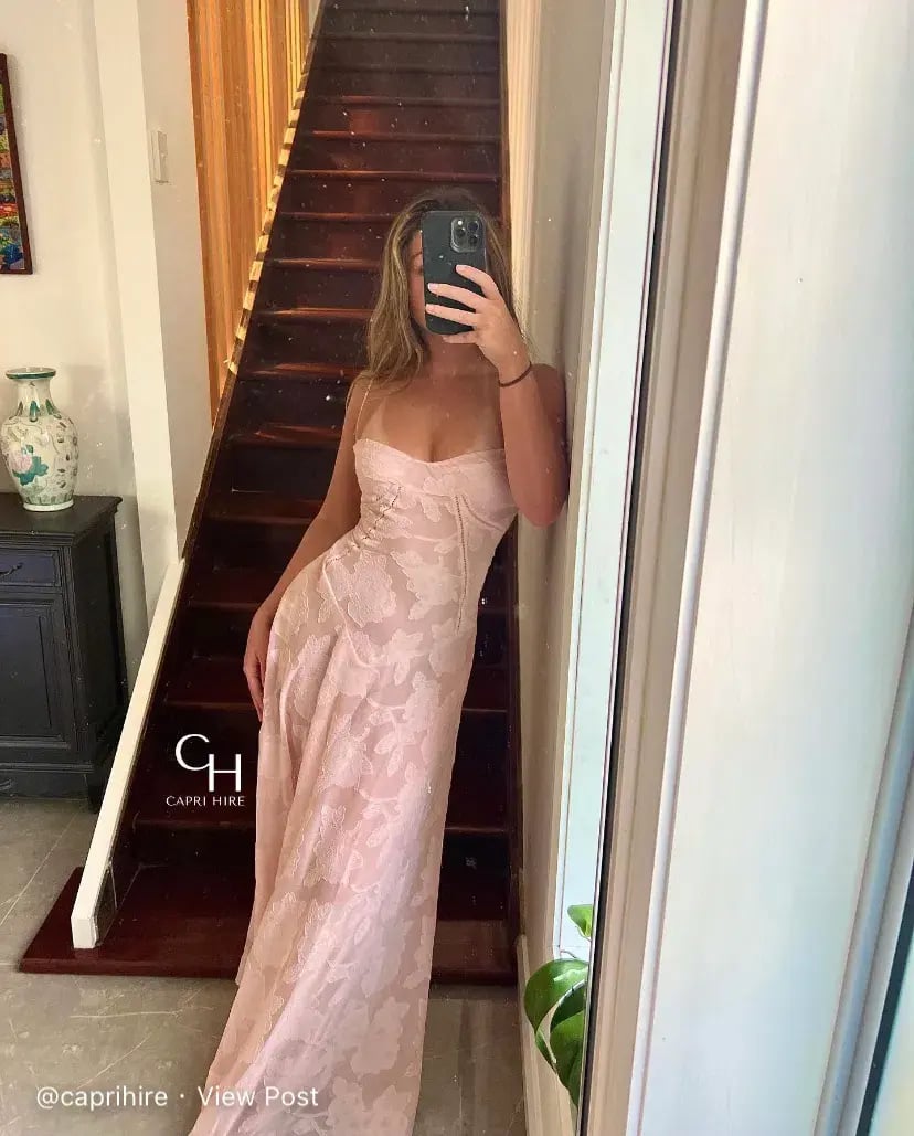 House of CB Seren Corset Lace Back Maxi Dress Soft Pink Floral Size Small / Au 8 photo 6